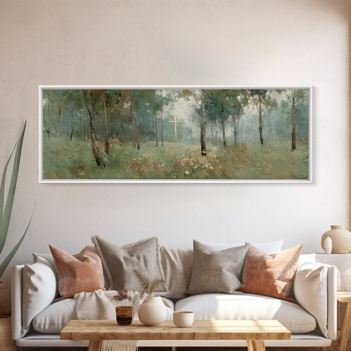 Cross Of Hope – Framed Canvas Print – Panoramic Painting – Christian Wall Art – Christian Art Canvas – Christian Christmas Art – Christian