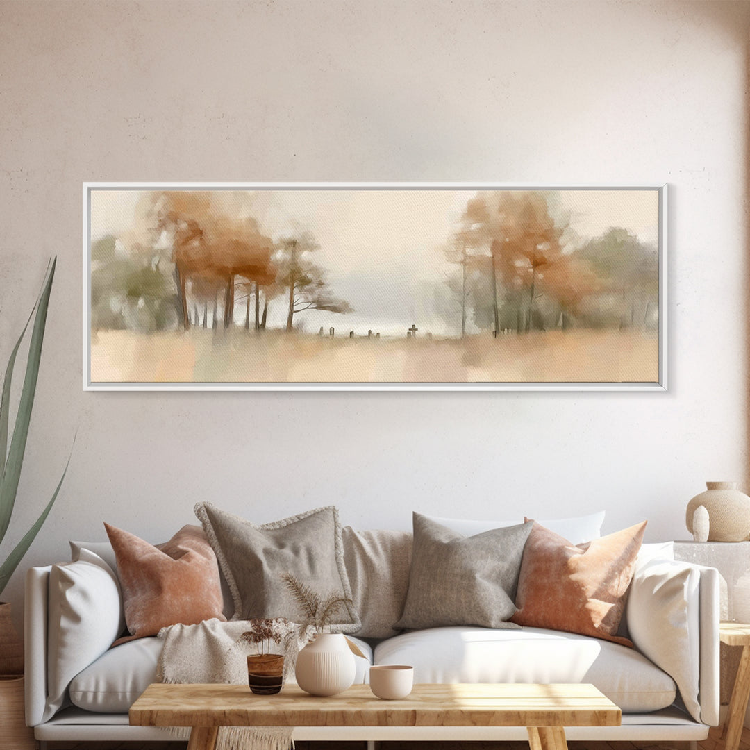 Autumn Valley Cross - Framed Canvas Print - Panoramic Frame - Christian Wall Art - Christian Art Canvas - Jesus Painting - Christian Gift I