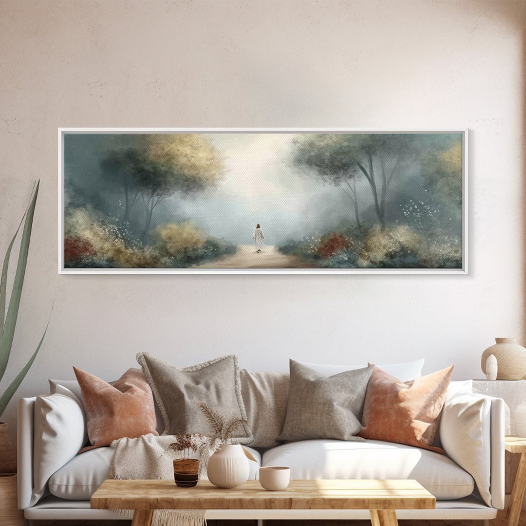 Sacred Path Wanderer | Framed Canvas Print | Panoramic Wall Art | Christian Art Canvas | Jesus Painting | Christian Wall Art | Christian Ar