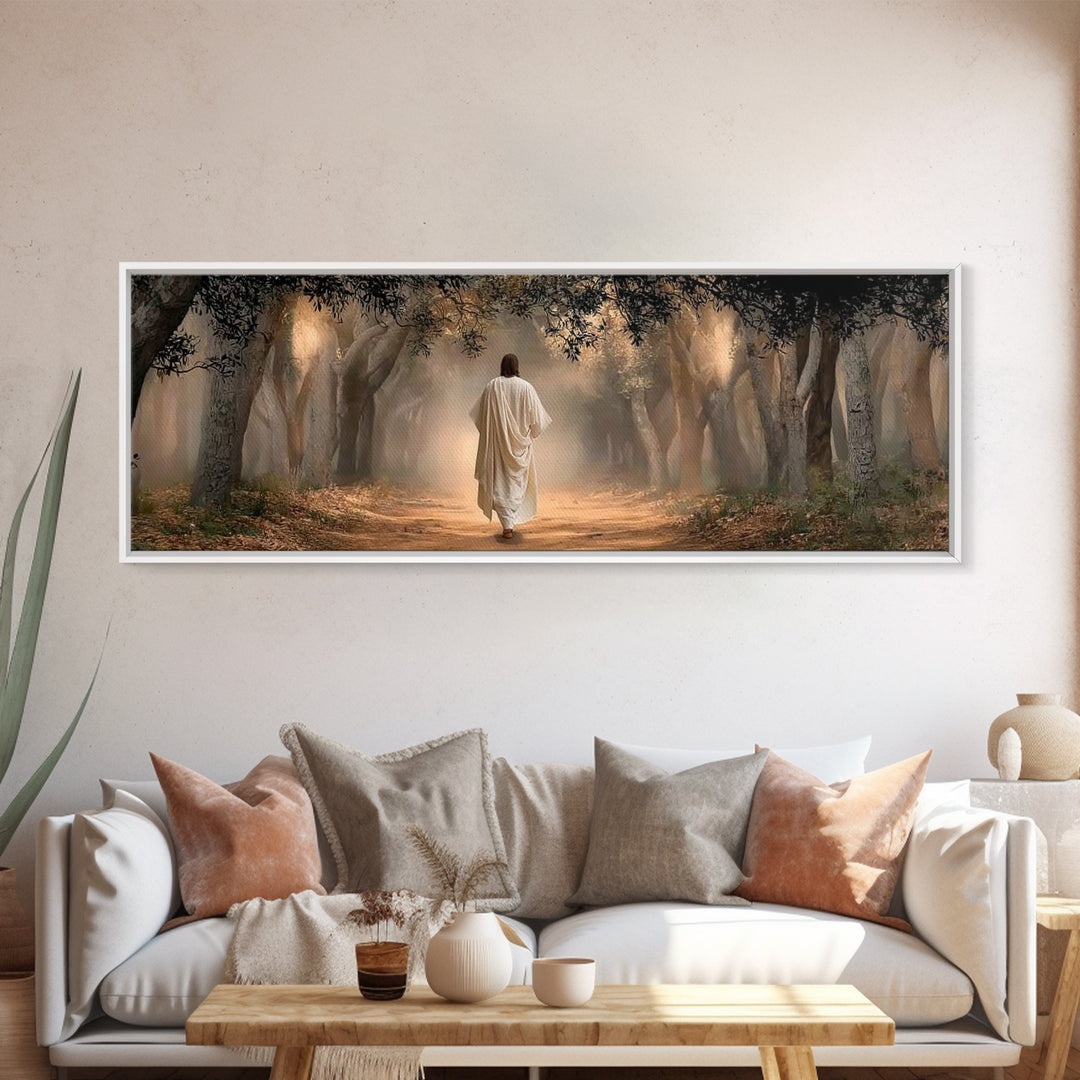 Holy Woodland Journey, Framed Canvas Print, Panoramic Art, Christian Wall Art, Jesus Painting, Christian Art Canvas, Christian Christmas Ar