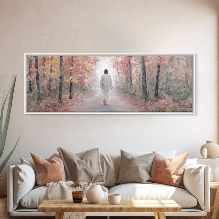 Radiant Grove Walk - Framed Canvas Print - Panoramic Wall Art - Christian Art Canvas - Christian Wall Art - Jesus Painting - Christian Deco