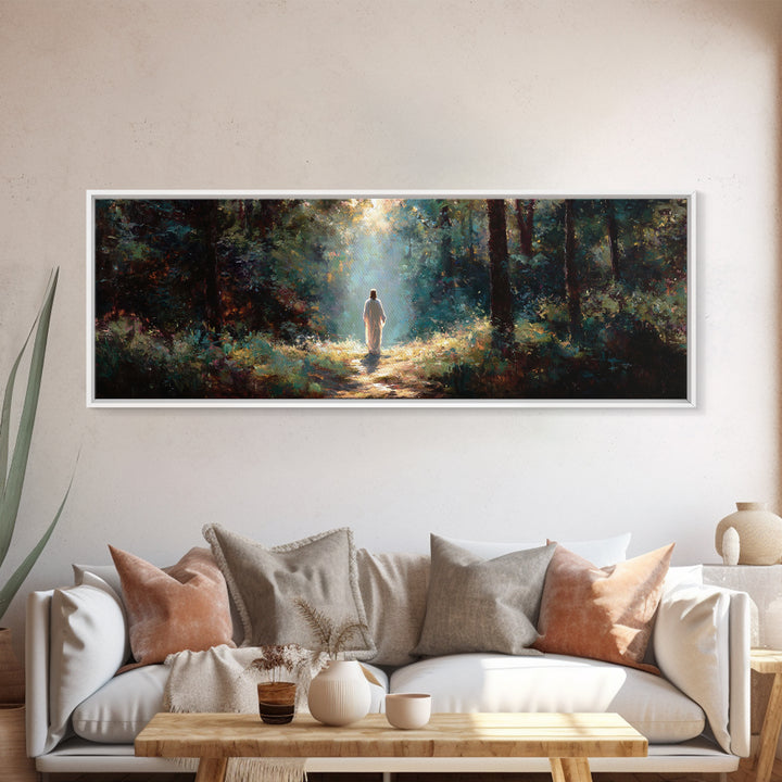 Light of the Forest | Framed Canvas Print | Panoramic Painting | Christian Wall Art | Christian Canvas | Jesus Painting | Christian Art Pri