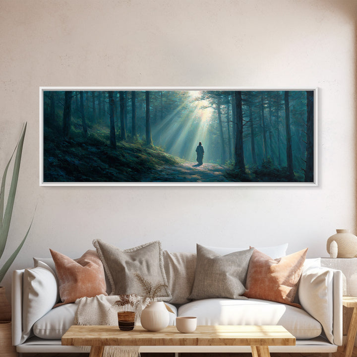 Path Of Divine Light, Framed Canvas Print, Panoramic Wall Art, Christian Wall Art, Jesus Painting, Christian Art Canvas, Modern Christian A