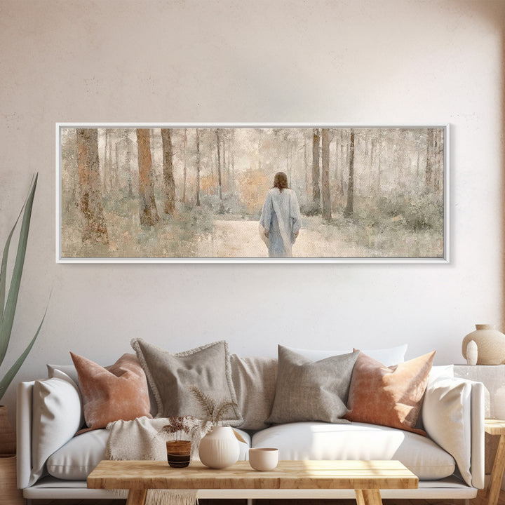 Soft Winter Walk - Framed Canvas Print - Panoramic Art - Christian Art Canvas - Christian Wall Art - Jesus Painting - Subtle Christian Art