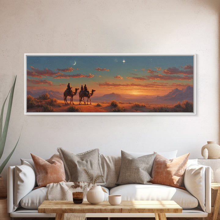 Silent Travelers, Framed Canvas Print, Christian Art Canvas, Panoramic Print, Jesus Painting, Christian Wall Art