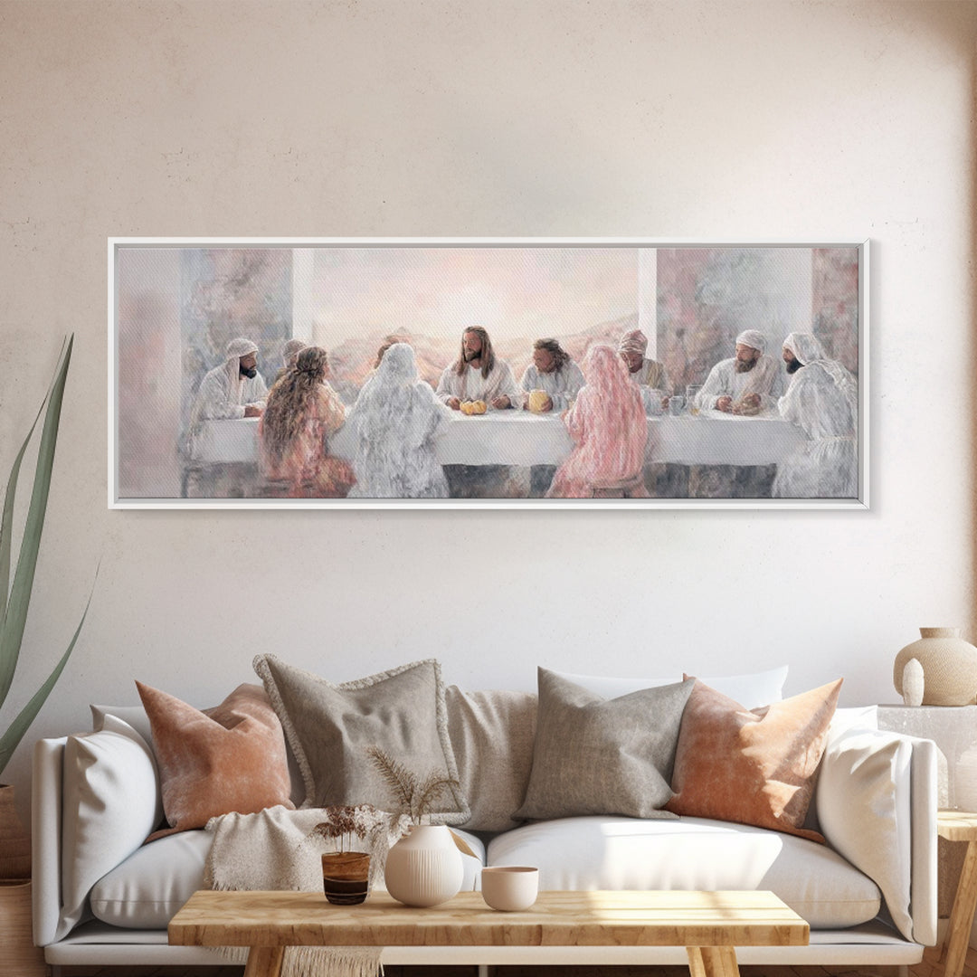 Table Of Eternal Grace, Framed Canvas Print, Panoramic Art, Christian Wall Art, Jesus Painting, Christian Art Canvas, Christian Christmas A