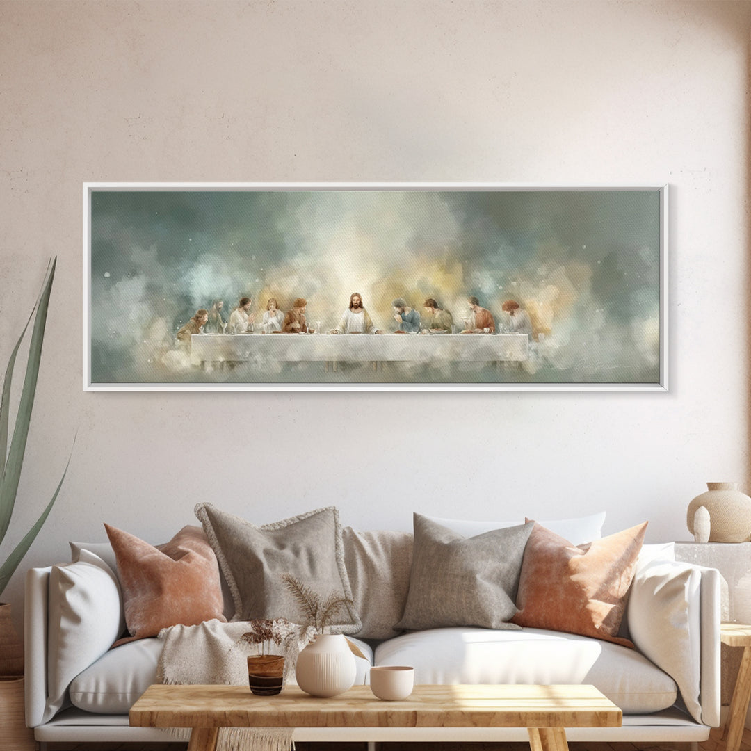 Celestial Last Supper, Framed Canvas Print, Panoramic Art, Christian Wall Art, Jesus Painting, Christian Christmas Art, Christian Art Canva
