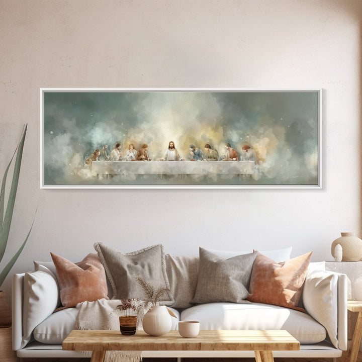 Celestial Last Supper, Framed Canvas Print, Panoramic Art, Christian Wall Art, Jesus Painting, Christian Christmas Art, Christian Art Canva