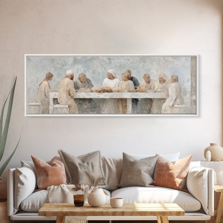 Quiet Table Fellowship – Framed Canvas Print – Panoramic Wall Art – Christian Art Canvas – Jesus Painting – Christmas Wall Art – Christian