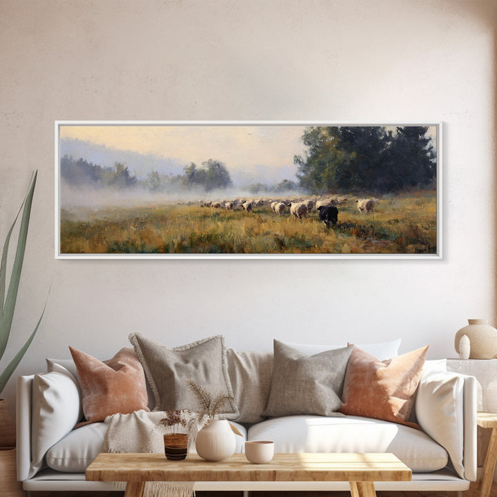 Morning Shepherd Path – Framed Canvas Print – Panoramic Art – Christian Painting – Christian Art Canvas – Christian Decor – Large Christian