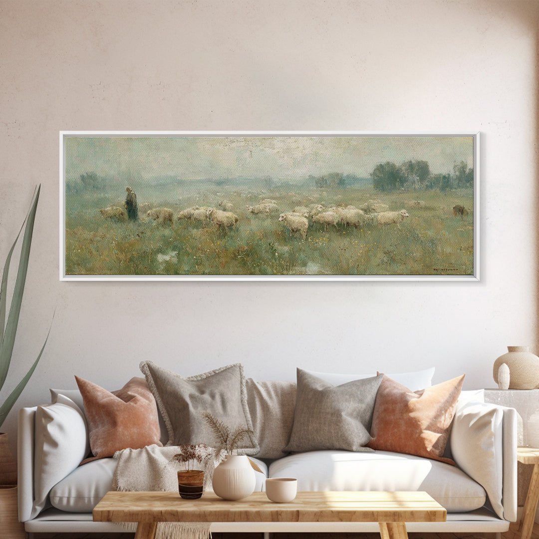 Shepherd In Mist | Framed Canvas Print | Panoramic Wall Art | Christian Art Canvas | Jesus Painting | Christian Gift | Modern Christian Art