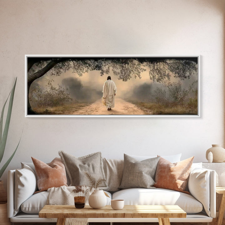Walking In Grace, Framed Canvas Print, Panoramic Painting, Christian Wall Art, Jesus Canvas Art, Christian Art Print, Modern Christian Art