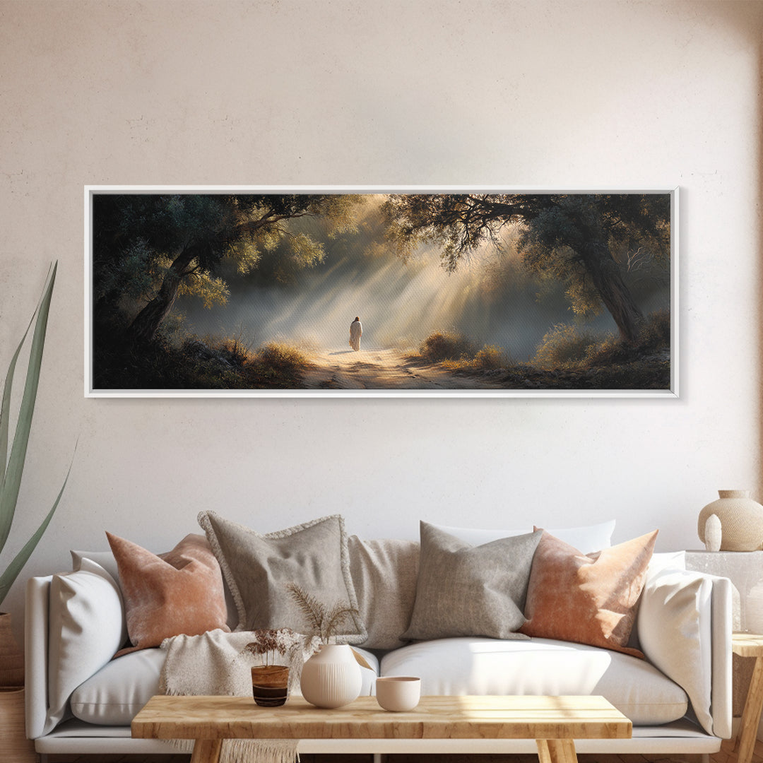 The Wandering Light – Framed Canvas Print – Christian Wall Art – Jesus Painting – Panoramic Art – Christian Christmas Art – Christian Decor