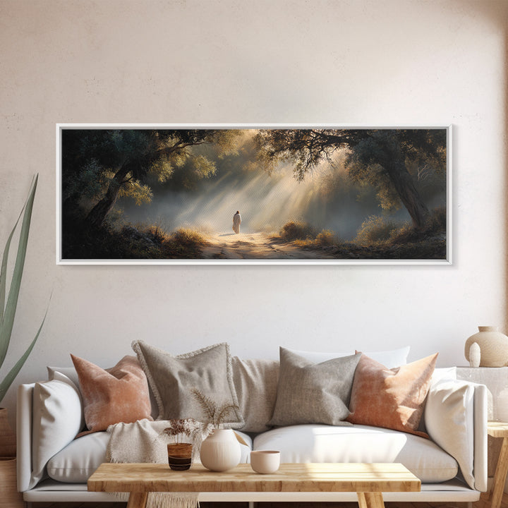 The Wandering Light – Framed Canvas Print – Christian Wall Art – Jesus Painting – Panoramic Art – Christian Christmas Art – Christian Decor