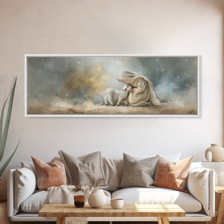 Heaven’s Gentle Care | Framed Canvas Print | Christian Art Canvas | Christmas Art | Panoramic Wall Art | Christian Decorations | Christian