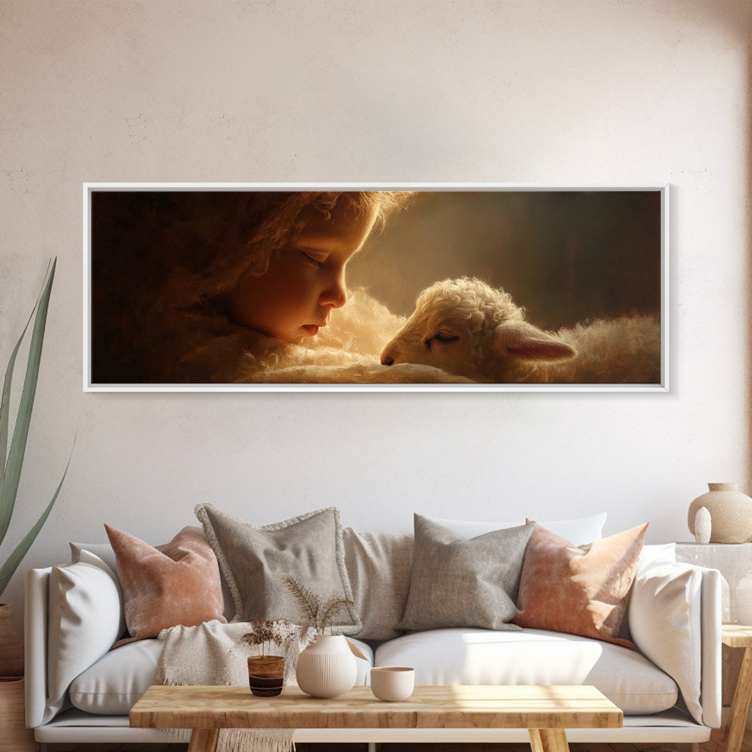 Soft Halo Rest, Framed Canvas Print, Christian Art Canvas, Panoramic Art, Christian Christmas Decor, Jesus Christmas Art, Christian Wall Ar