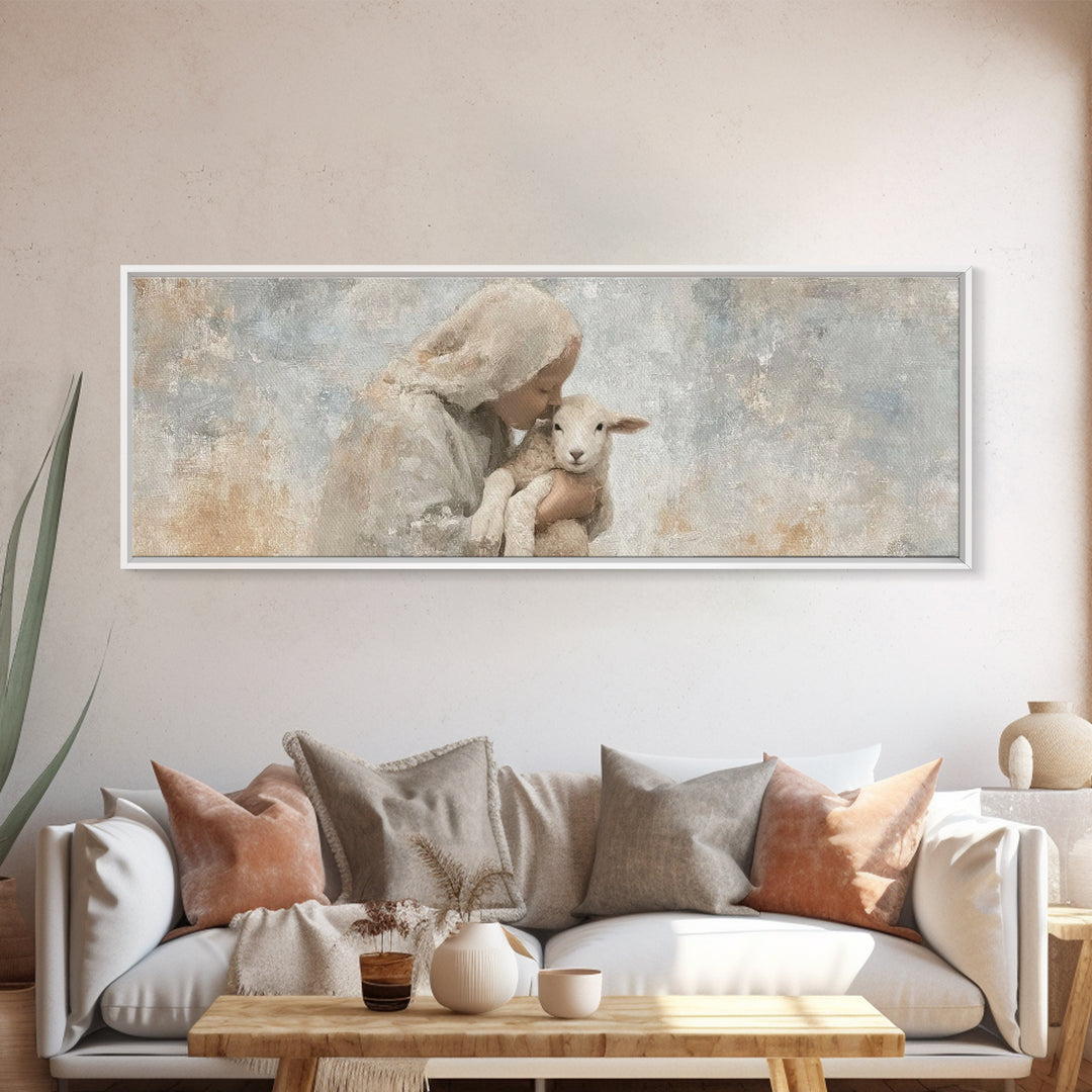 Mothering Grace – Framed Canvas Print – Christian Art – Panoramic Print – Christmas Art Work – Christian Christmas Decorations – Jesus Art