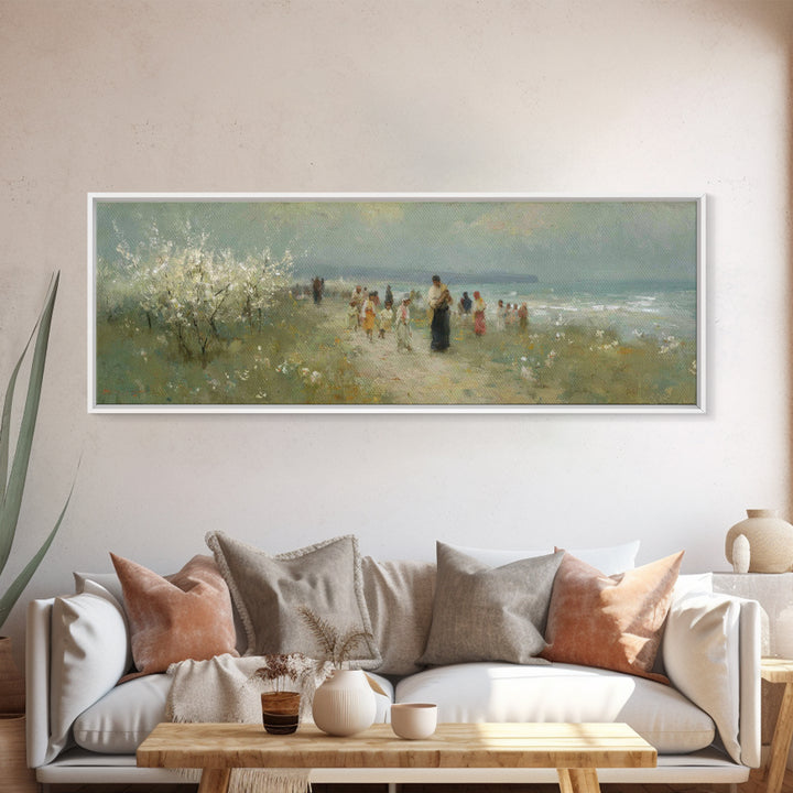 Shoreline Mercy, Framed Canvas Print, Christian Art Canvas, Panoramic Wall Art, Jesus Painting, Christian Wall Art, Christmas Art Prints