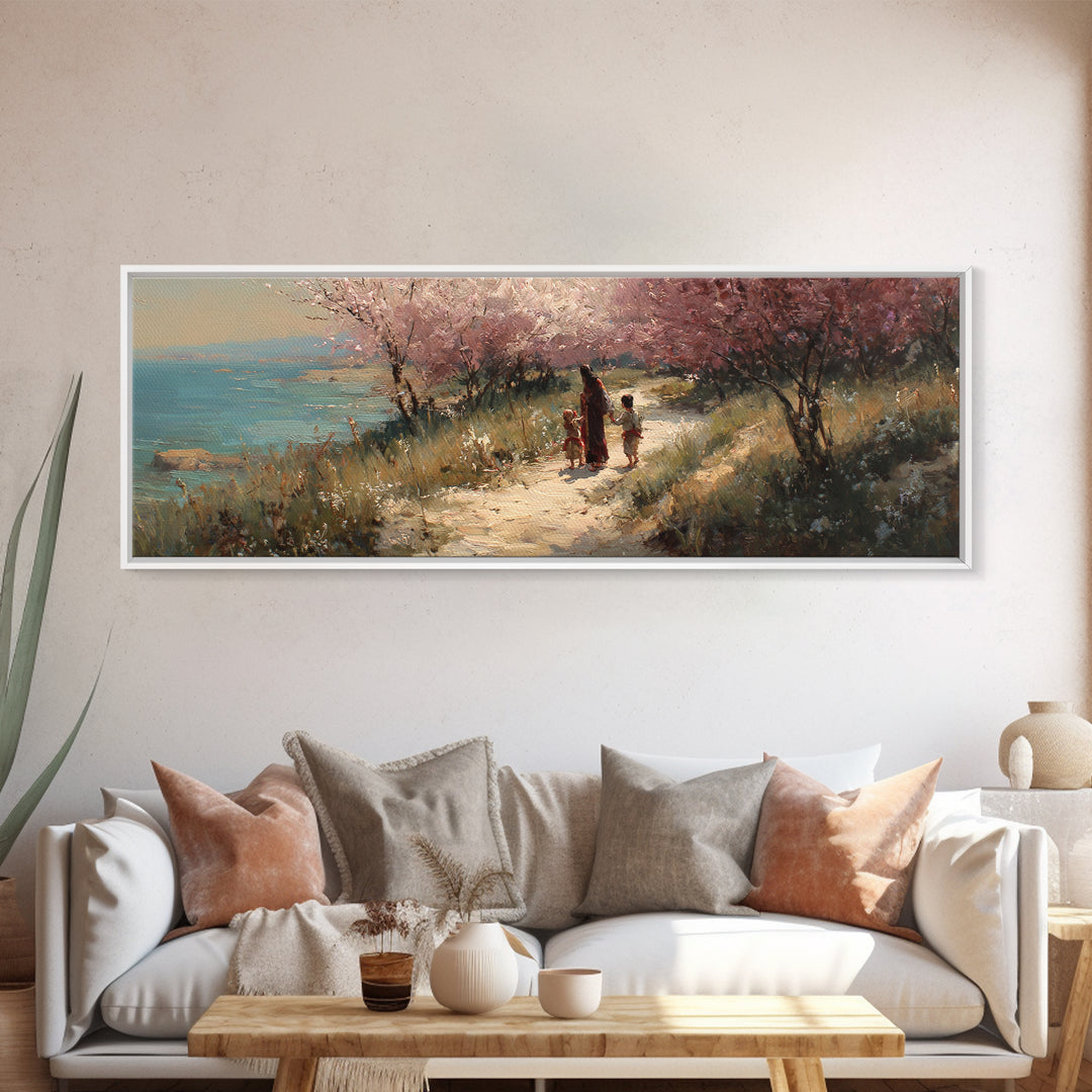 Fields Of Blessing, Framed Canvas Print, Christian Wall Art, Panoramic Print, Jesus Painting Canvas, Christian Art Work, Christmas Art