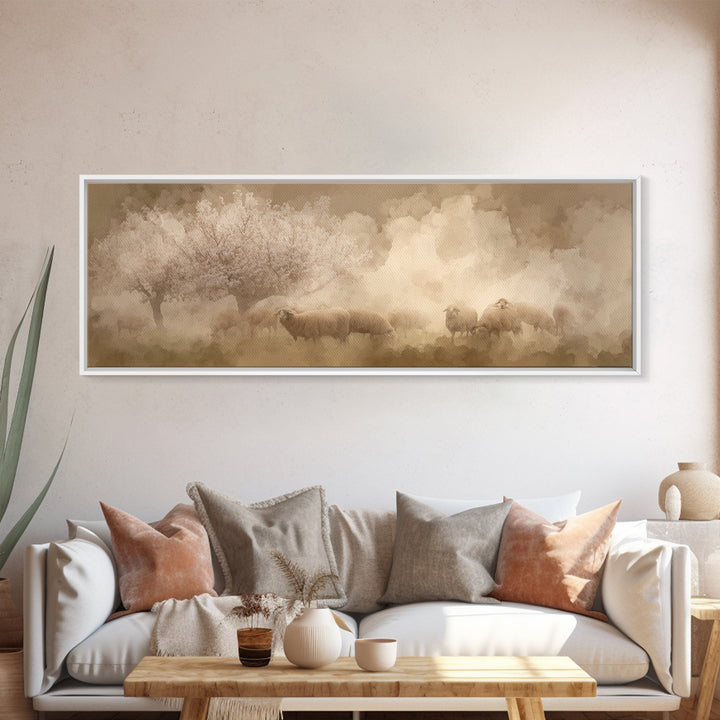 Pastoral Mercy Light | Framed Canvas Print | Christian Wall Art | Panoramic Art | Jesus Painting | Christian Art Print | Christmas Art
