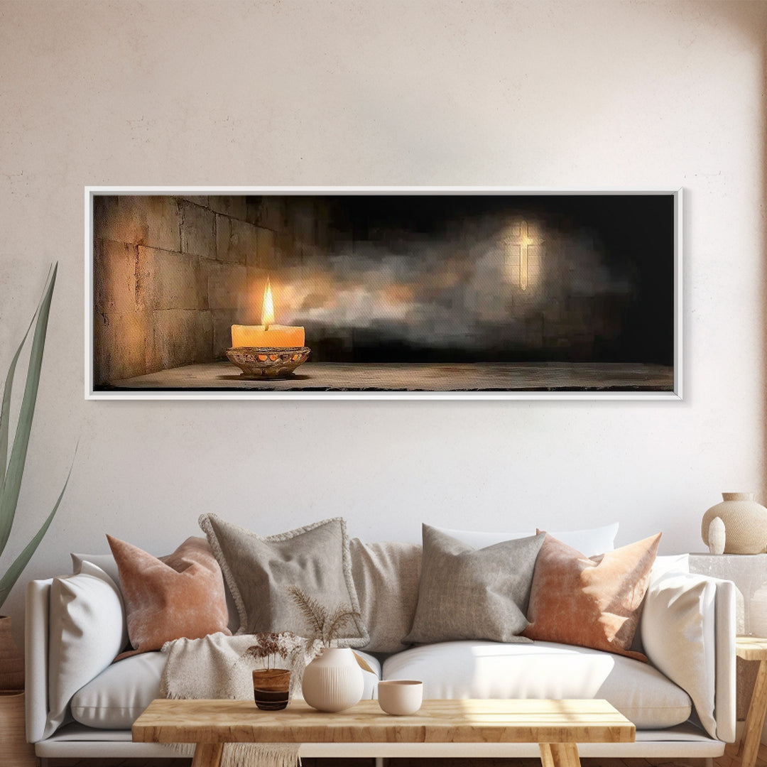 Candle of Faith – Framed Canvas Print – Christian Art Canvas – Christian Wall Art – Panoramic Art – Jesus Painting