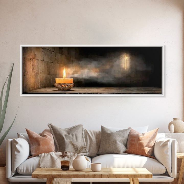 Candle of Faith – Framed Canvas Print – Christian Art Canvas – Christian Wall Art – Panoramic Art – Jesus Painting