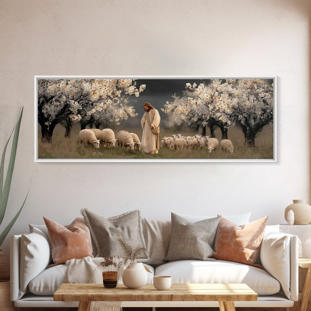 Shepherds Of Grace – Framed Canvas Print – Christian Wall Art – Jesus Painting – Panoramic Art – Christian Art Canvas – Christian Christmas