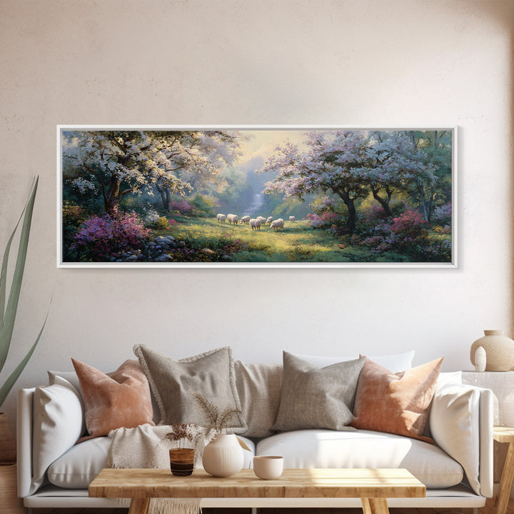 Blossom Dawn Path | Framed Canvas Print | Christian Art Canvas | Jesus Painting | Panoramic Wall Art | Christian Wall Art | Christmas Art