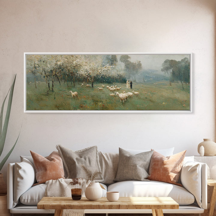 Pastoral Spring Light, Framed Canvas Print, Christian Wall Art, Panoramic Painting, Jesus Canvas Art, Christian Art Canvas, Christmas Art