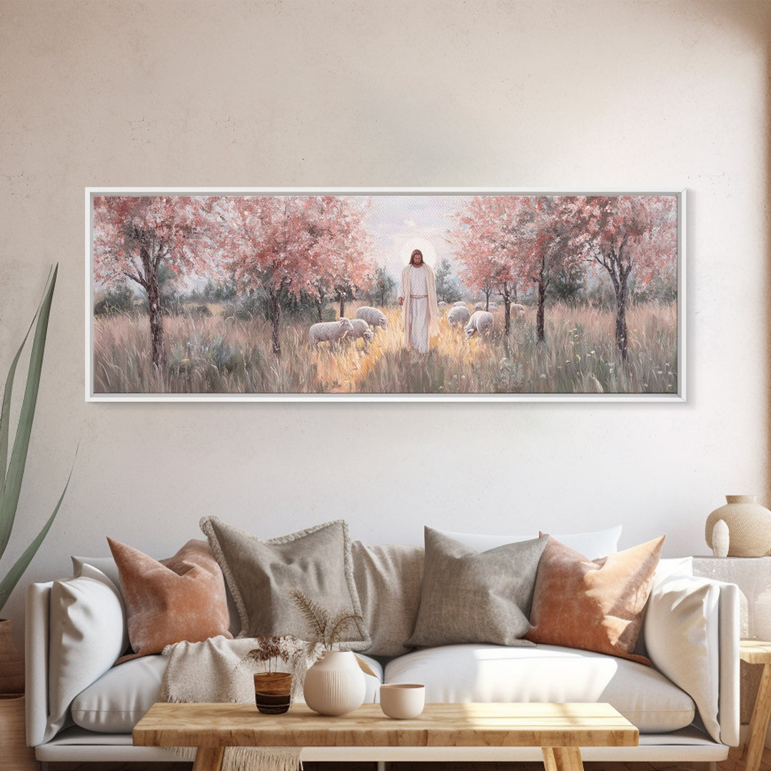 Garden Of Promise, Framed Canvas Print, Christian Art Canvas, Panoramic Wall Art, Jesus Painting, Christian Wall Art, Christmas Art