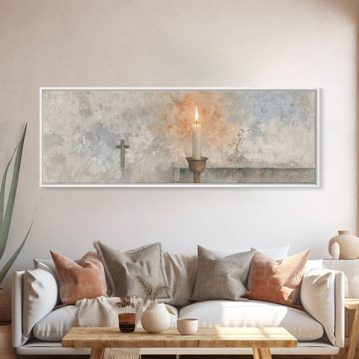 Candle Of Mercy – Framed Canvas Print – Christian Wall Art – Panoramic Art – Christian Art Canvas – Christian Christmas Art