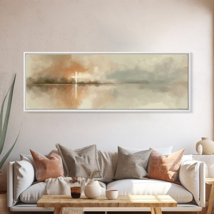 Cross Of Dawn, Framed Canvas Print, Panoramic Painting, Christian Art Canvas, Christian Wall Art, Minimalist Christian Art, Christmas Art