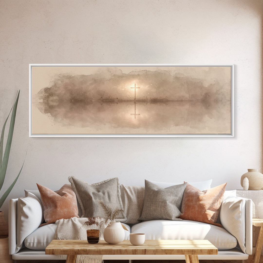 Shoreline Of Grace, Framed Canvas Print, Panoramic Art, Christian Wall Art, Christian Art Canvas, Christian Painting, Christmas Art