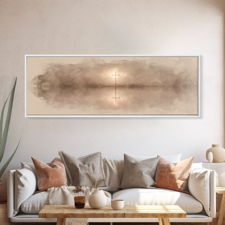 Shoreline Of Grace, Framed Canvas Print, Panoramic Art, Christian Wall Art, Christian Art Canvas, Christian Painting, Christmas Art