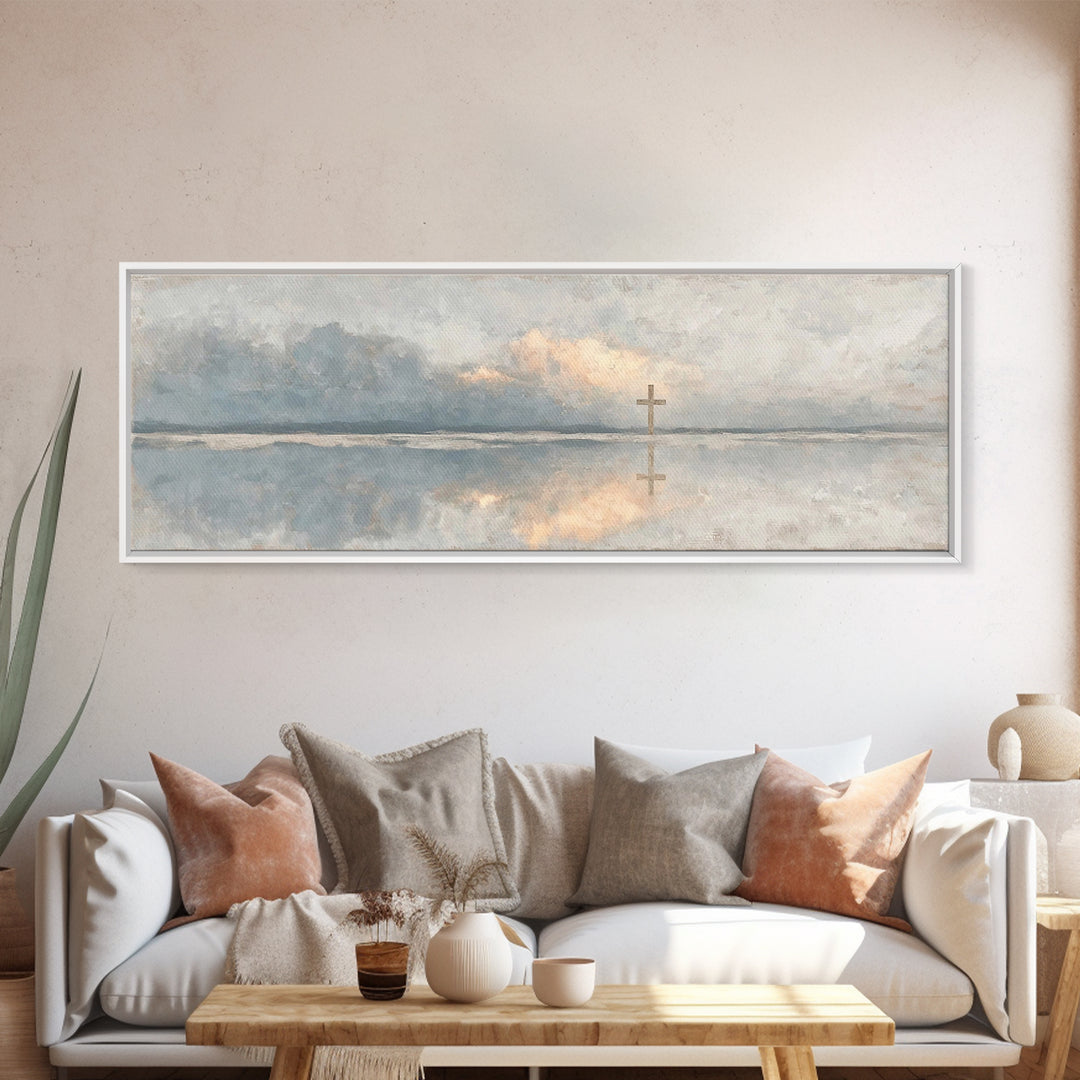 Reflections Of Hope – Framed Canvas Print – Panoramic Painting – Christian Wall Art – Christian Art Canvas – Christmas Art – Modern Christi