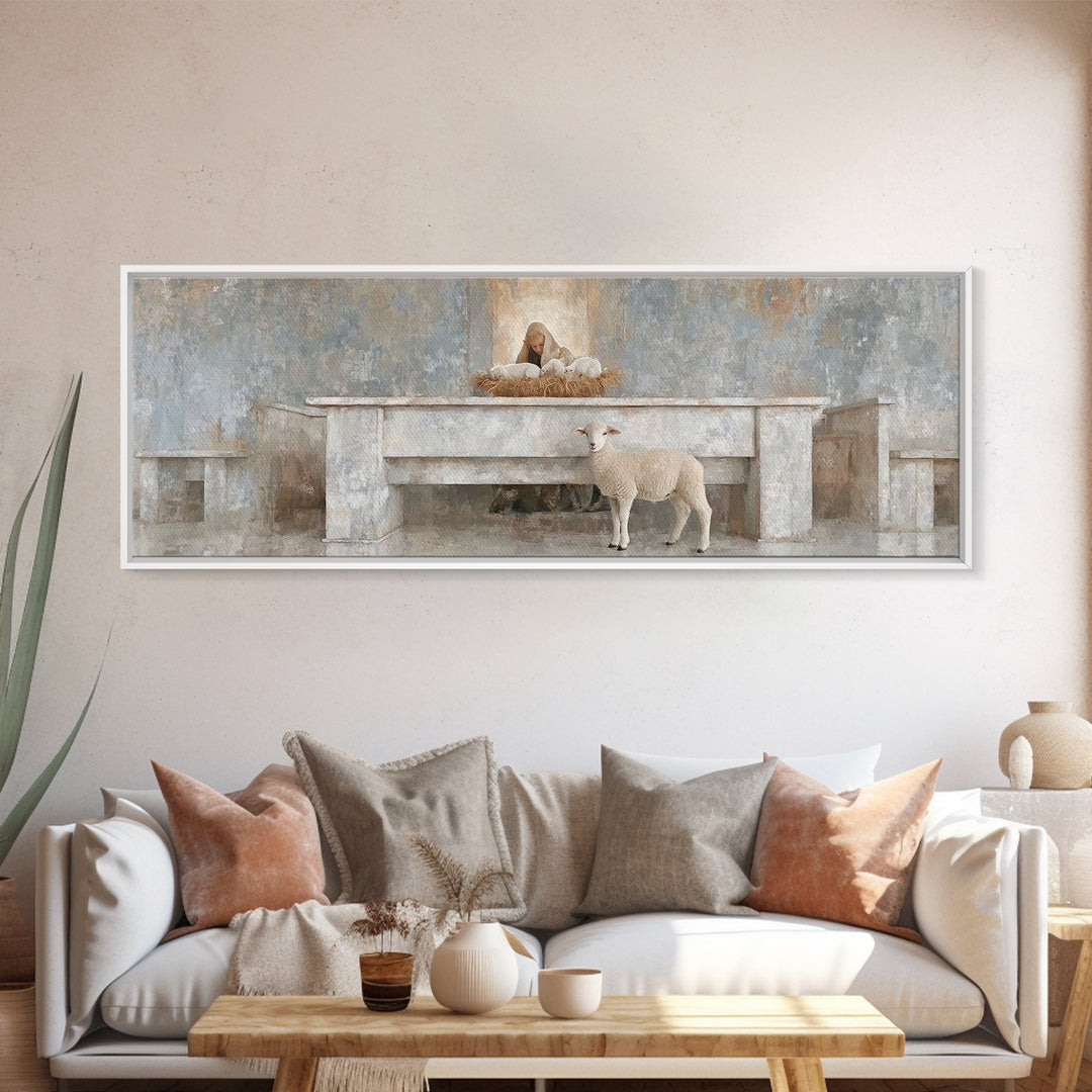 Holy Child Wonder, Framed Canvas Print, Christian Wall Art, Panoramic Painting, Christian Art Canvas, Christmas Art, Christian Christmas De
