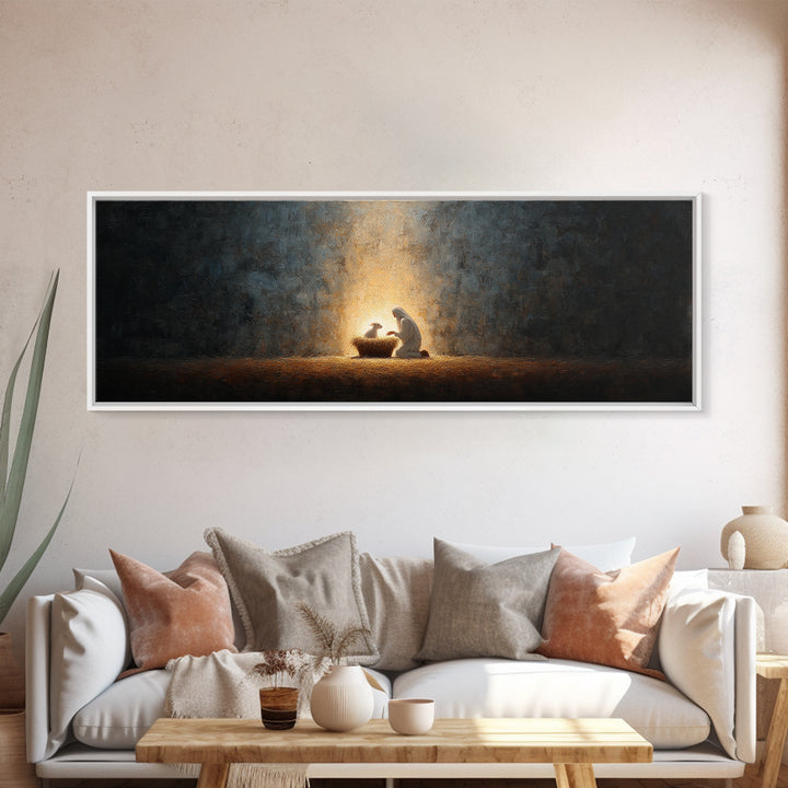Divine Infant Peace, Framed Canvas Print, Christian Christmas Art, Panoramic Print, Christian Wall Art, Jesus Painting, Christian Art Canva