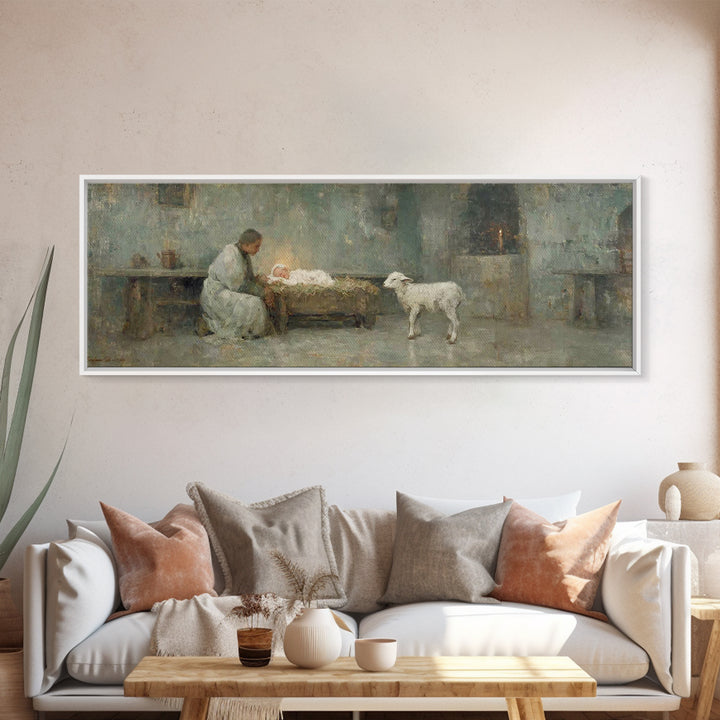 Holy Night Hope – Framed Canvas Print – Christian Wall Art – Birth Of Jesus Painting – Christmas Art – Christian Art Canvas – Panoramic Art