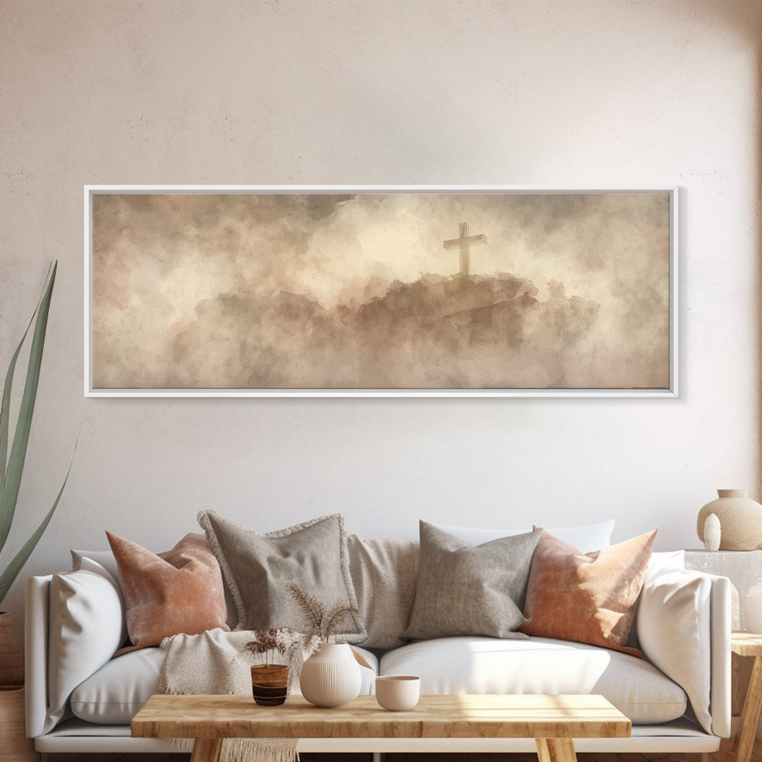 Cross Of Mercy, Framed Canvas Print, Christian Wall Art, Christian Art Canvas, Christian Painting, Christmas Art Prints, Panoramic Painting