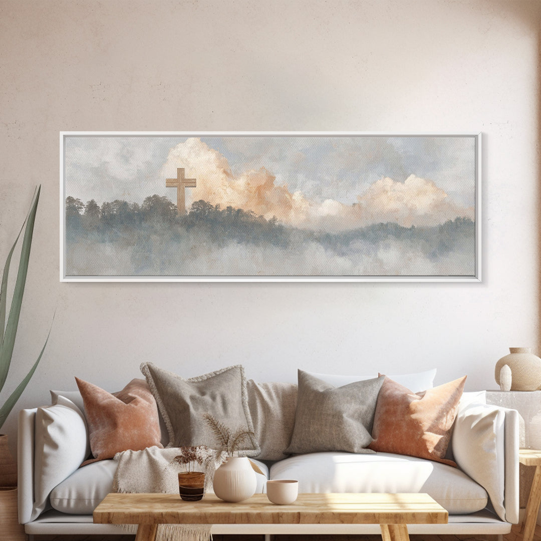 Clouds Of Grace, Framed Canvas Print, Christian Wall Art, Christian Art Canvas, Christian Painting, Christian Christmas Art, Panoramic Art