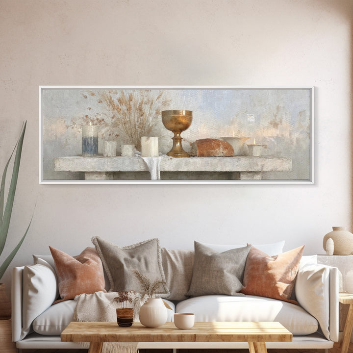 Sacred Communion | Framed Canvas Print | Christian Wall Art | Christian Art Canvas | Christian Painting | Christian Decor | Panoramic Art