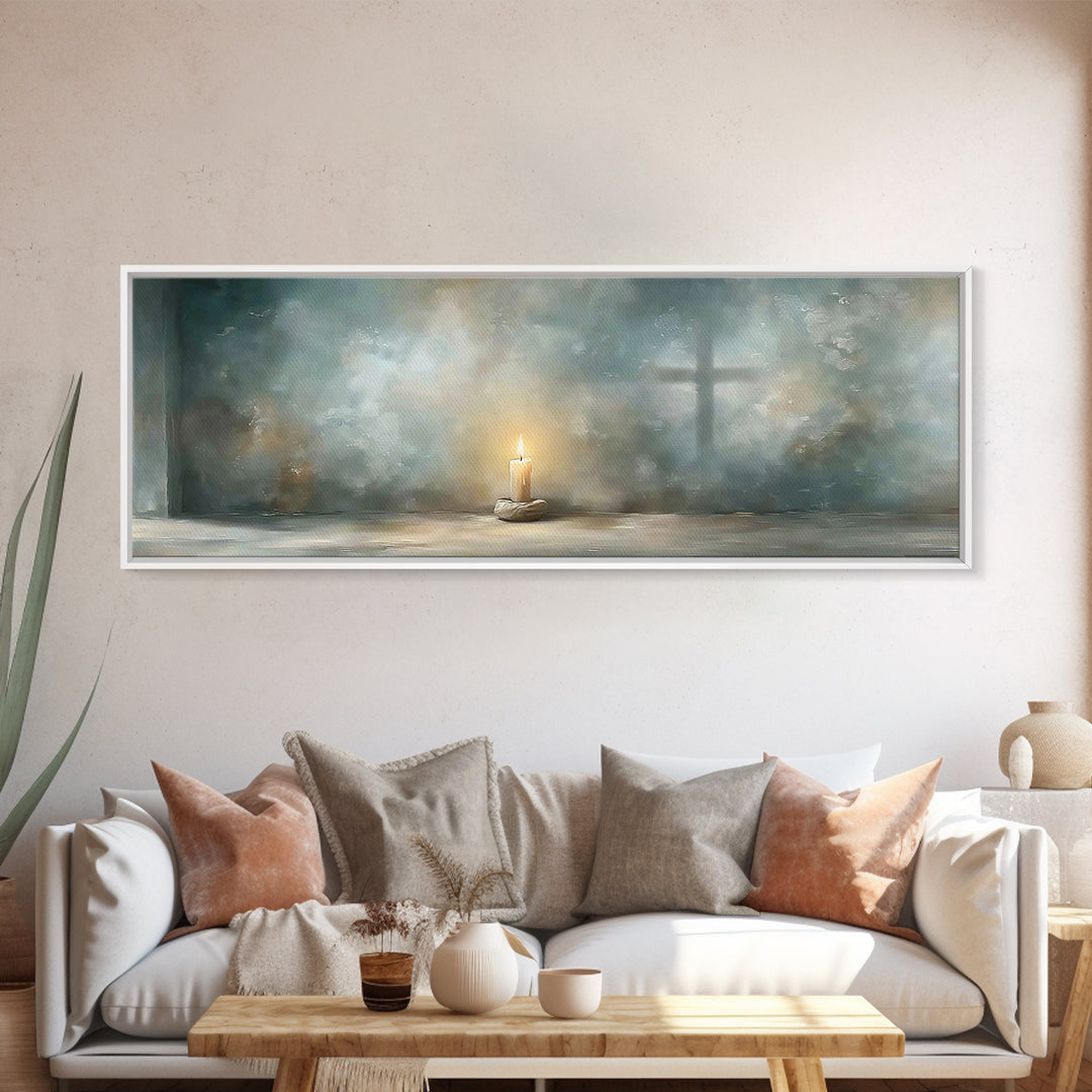 Sanctuary Flame – Framed Canvas Print – Panoramic Print – Christian Christmas Art – Christian Wall Art – Christian Art Canvas