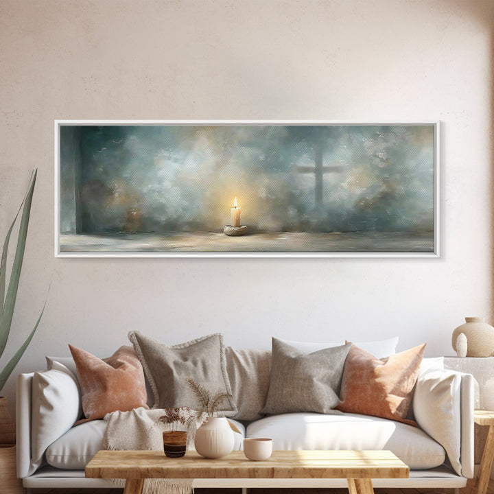 Sanctuary Flame – Framed Canvas Print – Panoramic Print – Christian Christmas Art – Christian Wall Art – Christian Art Canvas