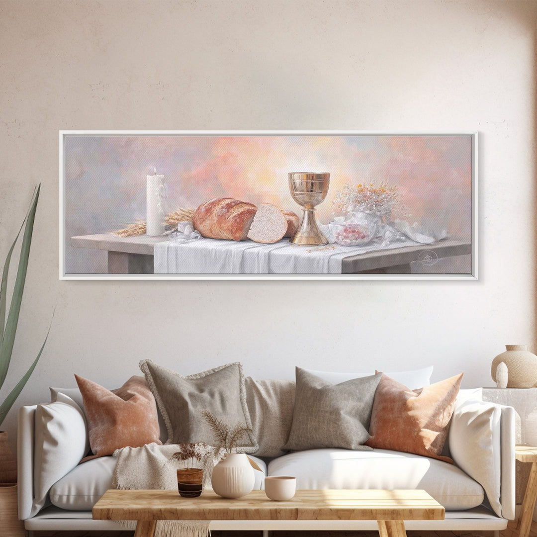 Table Of Blessing – Framed Canvas Print – Christian Wall Art – Christian Art Canvas – Christian Painting – Christmas Art – Panoramic Frame