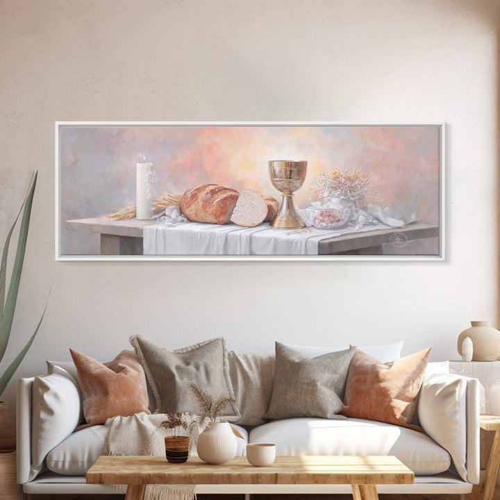 Table Of Blessing – Framed Canvas Print – Christian Wall Art – Christian Art Canvas – Christian Painting – Christmas Art – Panoramic Frame