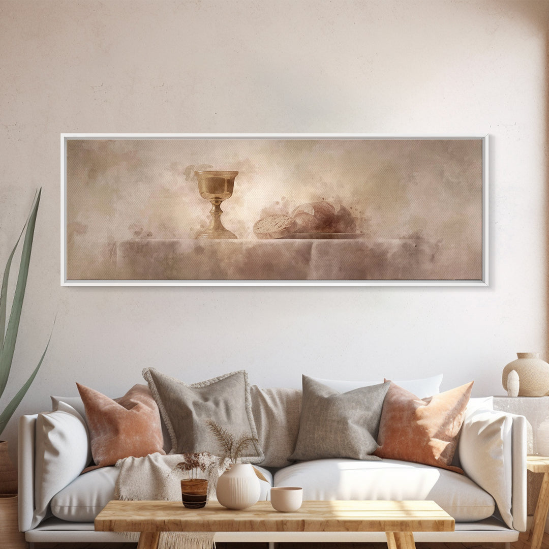 Sacred Table Light, Framed Canvas Print, Christian Art Canvas, Christian Wall Art, Panoramic Painting, Christmas Art
