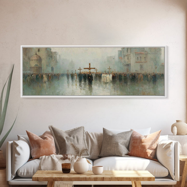 Holy Journey Night, Framed Canvas Print, Christian Christmas Art, Panoramic Wall Art, Jesus Christmas Art, Christmas Art Prints, Christian