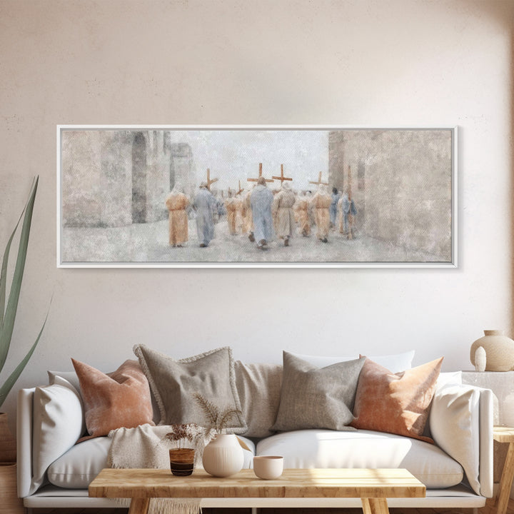 Pilgrims Of Light, Framed Canvas Print, Christian Wall Art, Christian Art Canvas, Panoramic Painting, Modern Christian Art