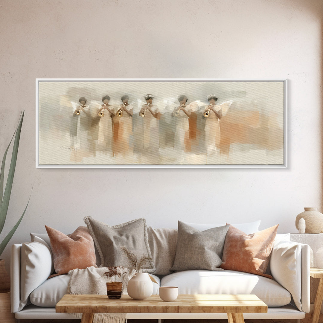 Trumpets Of Glory | Framed Canvas Print | Christian Art Canvas | Panoramic Painting | Christian Wall Art | Large Christian Art