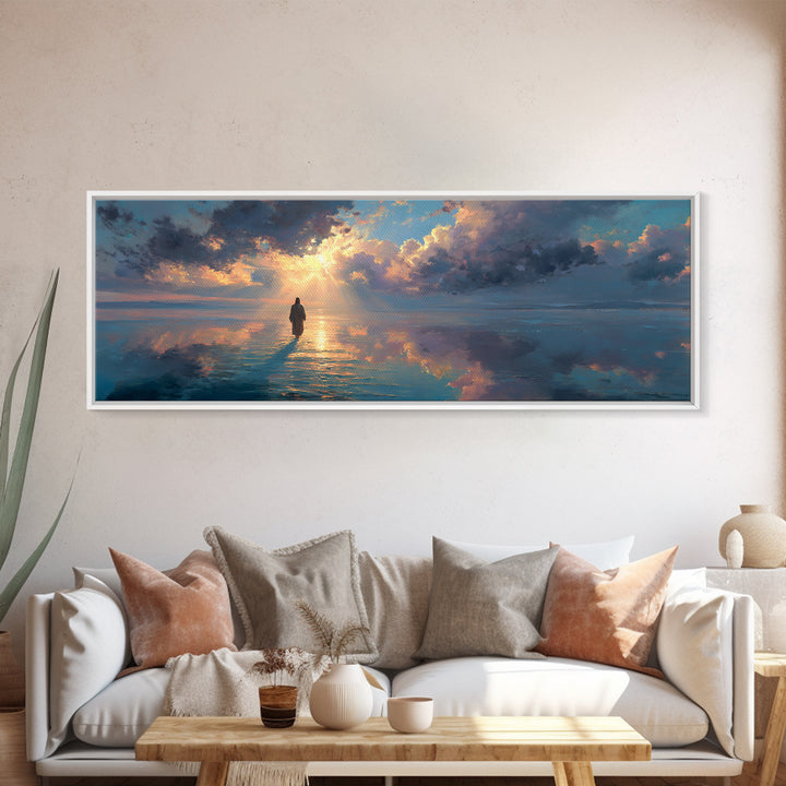 Path Of The Savior, Framed Canvas Print, Christian Wall Art, Panoramic Painting, Jesus Art Print, Modern Christian Art